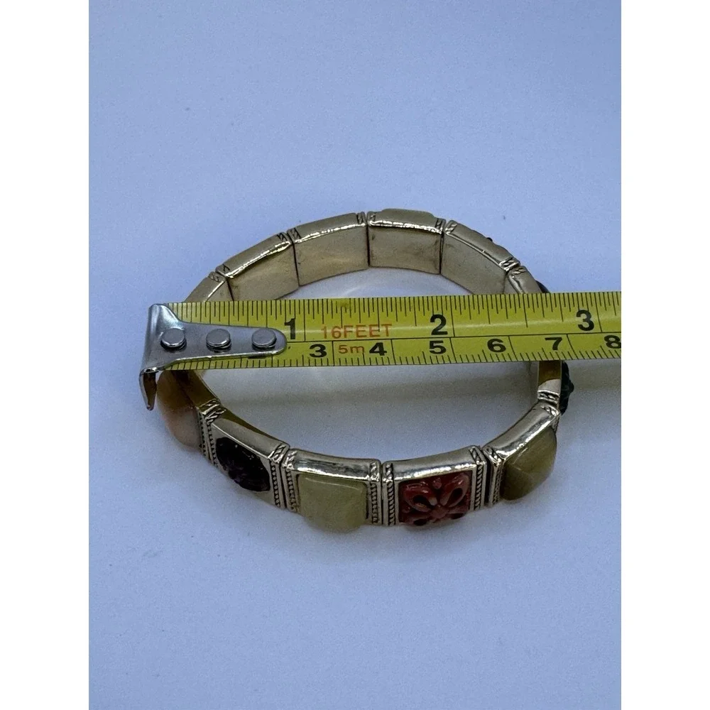Vintage‎ Gold Tone Carved Gemstone Panel Bracelet 7.5